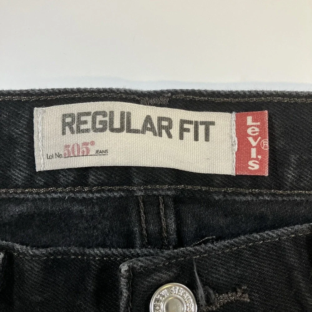 Levis 505 Jeans Mens 34x30 Black Straight Leg Zip Fly Stretch Denim